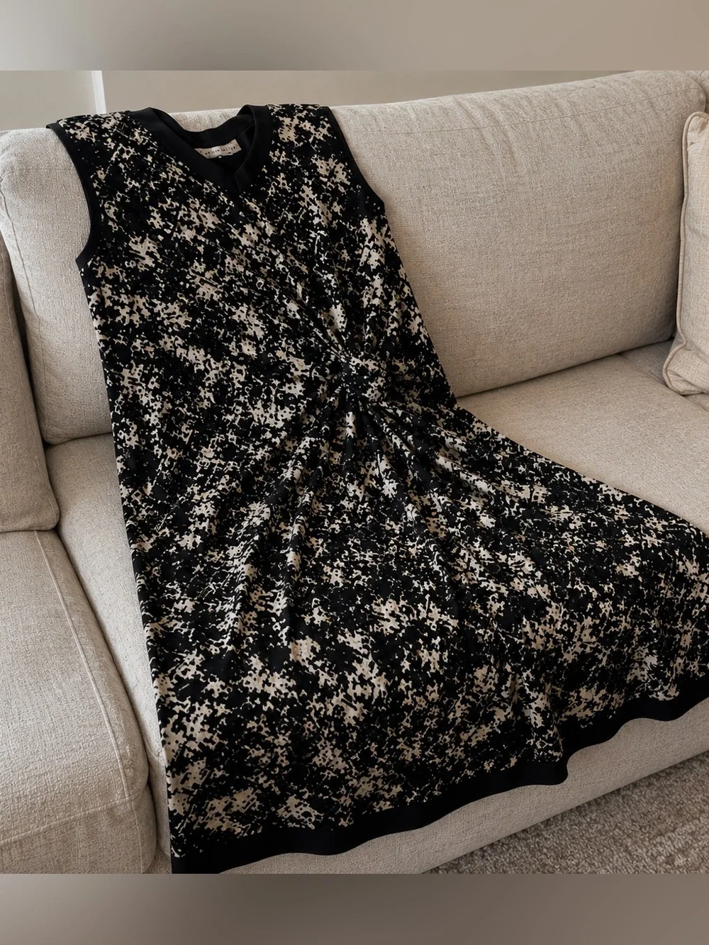 Sleeveless Black and Cream Twist-Detail Midi Dress - Picture 1 of 3
